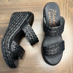 Blowfish Malibu Bermuda Raffia Wedge Sandals-Black Color size 8.5